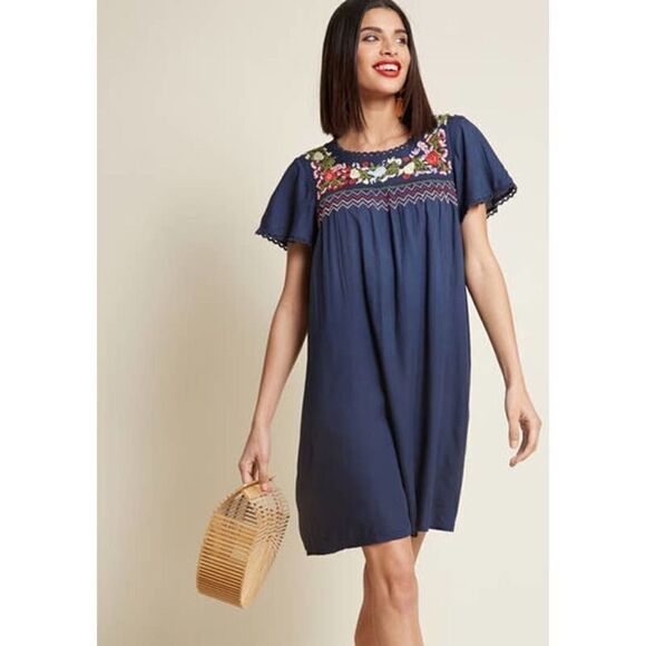 ModCloth Embroided Peace and Lovely Shift Dress - Picture 1 of 5